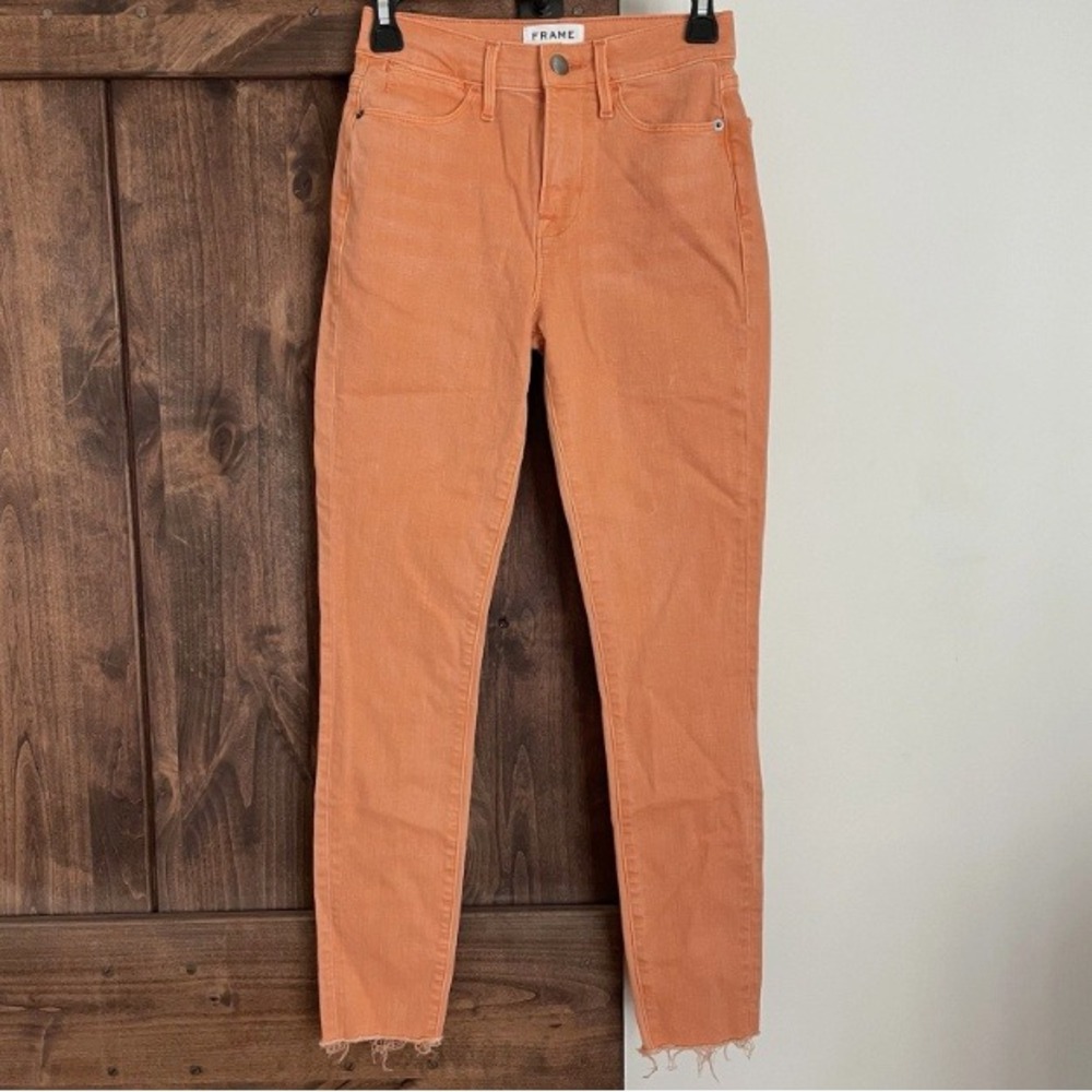 FRAME‎ Denim Le High Skinny Jeans Orange Crush Wash Raw Hem Womens 24 Zip Fly - Picture 3 of 7